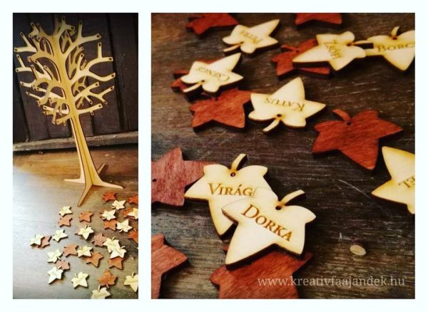 Családfa névre gravírozott levelekkel