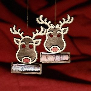Pénztartó karácsonyfadísz III. rénszarvas fiú-lány