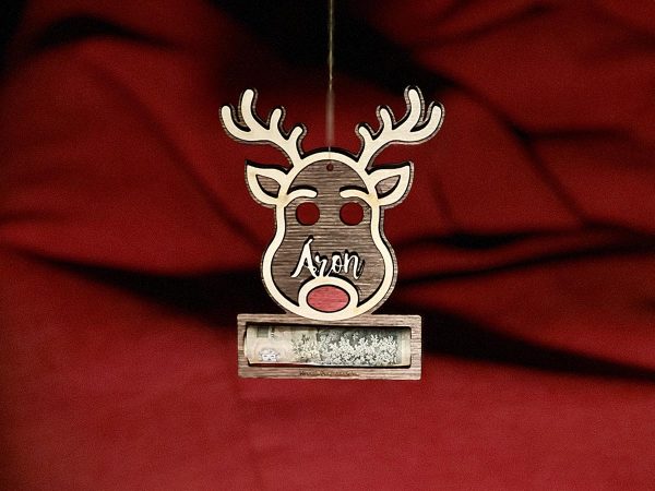 Pénztartó karácsonyfadísz IV. rénszarvasos névre szóló